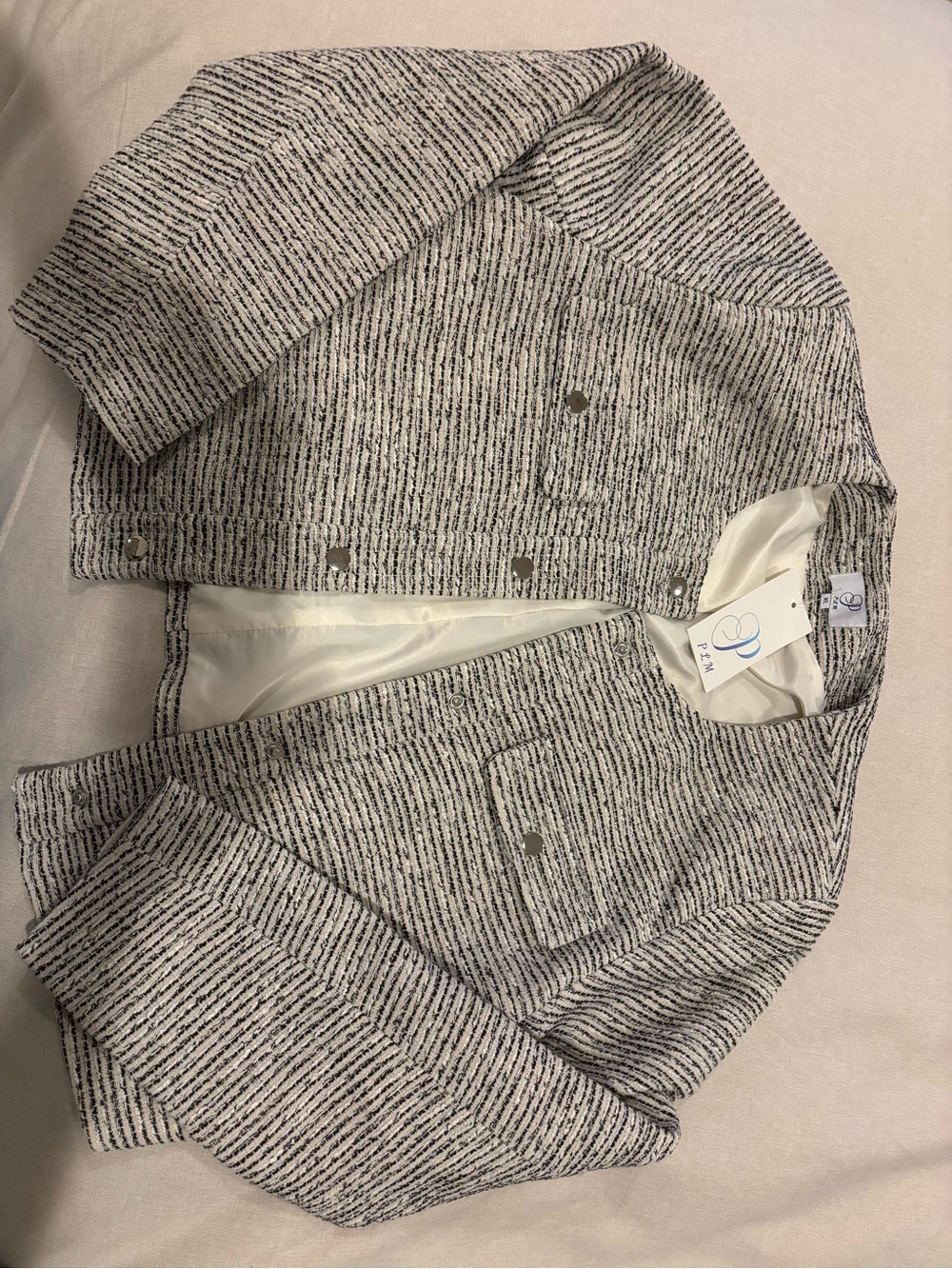Pascale La Mode Black and White Textured Short Coat
